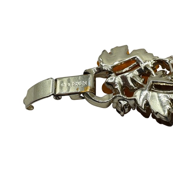 Lisner Leaf Autumn 7" Bracelet Orange Red Brown Rhinestone Fall Jewelry vintage - Picture 8 of 8
